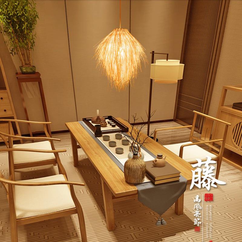 日式餐厅藤艺吊灯复古鸟巢草帽藤编灯罩田园饭店农家乐竹艺竹编灯