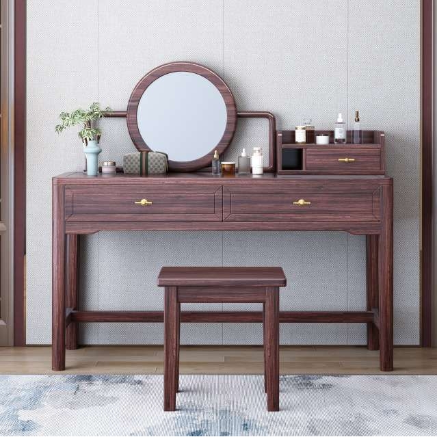 乌金木新中式实木梳妆台现代简约化妆桌家用高端主卧室收纳柜子