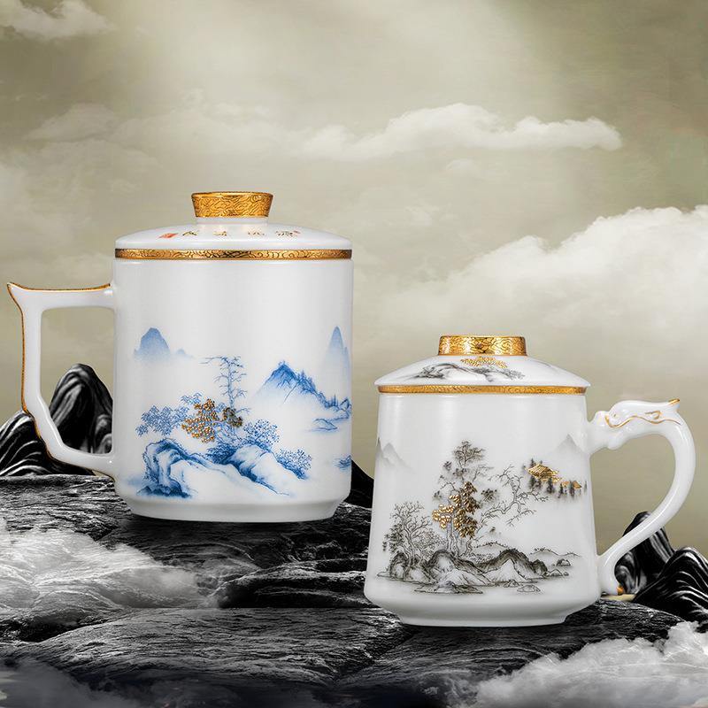新款时尚水墨画陶瓷杯源远流长办公杯新中式国潮茶具套装