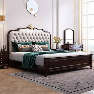 实木床主卧1.8米双人真皮软包软靠1.5轻奢风储物婚床现代美式家具