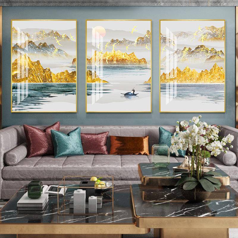 正版晶瓷画花卉5D镶钻烤瓷晶钻画铝合金框轻奢三联客厅装饰画图片