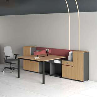 职员办公室桌椅组合现代简约屏风2人双人位带侧柜卡座财务办公桌
