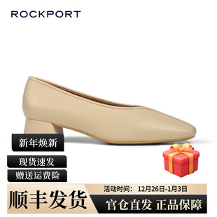 羊皮粗跟软底舒适高跟单鞋 2025夏新款 子 乐步真皮低跟鞋 Rockport