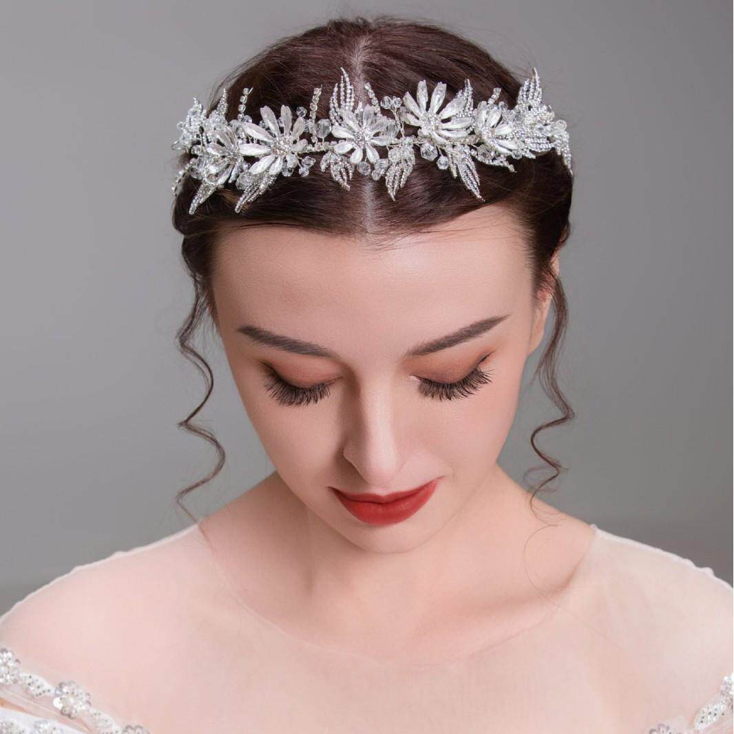 欧美跨境花朵发带女手工编织水晶水钻发箍时尚hair band婚礼发饰