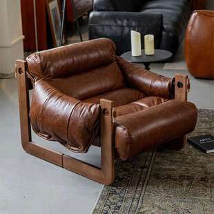 单人沙发客泽西岛椅厅中171发古风椅皮沙椅子休闲懒人椅实木复古