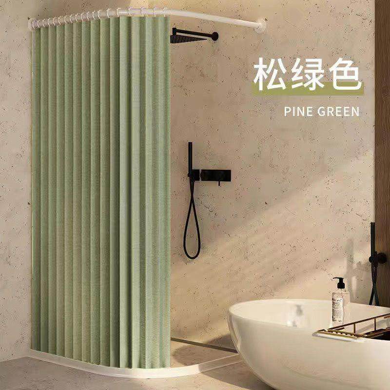 卫生间隔断板型浴湿室弧形折磁吸WWM浴帘叠套装免打孔L干分离布