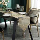 法式 水墨餐桌桌旗茶598席中式 轻奢复美式 茶几电视柜新古长条桌^