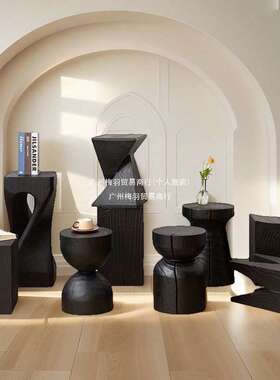 黑化实木墩子矮凳树创意木凳子边几家用民碳宿摆件矮YLY凳墩根雕