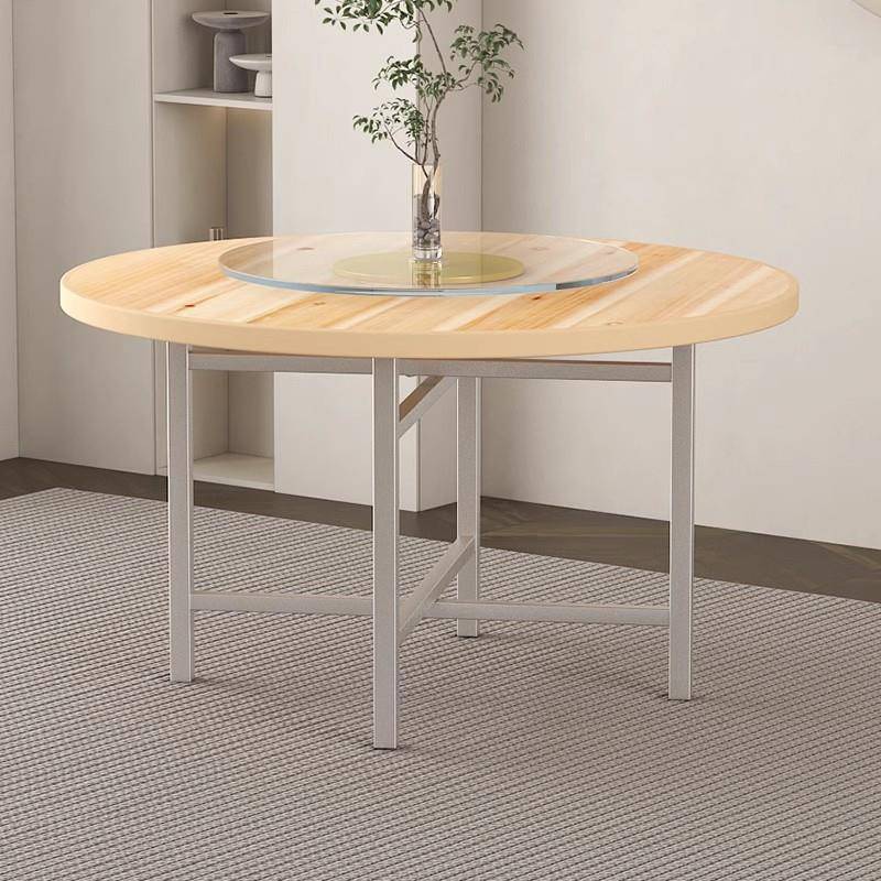 大餐桌折叠圆玻桌1盘5人璃转家用大排档圆桌杉木木边桌饭桌台面板