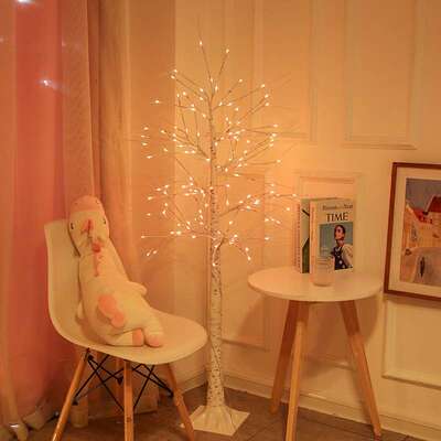 跨境家亚逊led树灯女孩房间装饰可遥控树灯4马树灯庭铜线卧室造灯