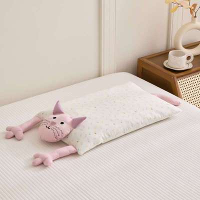 可爱猫枕咪全棉双人层纱荞麦壳55004儿童纯棉低枕单可拆芯卸调节