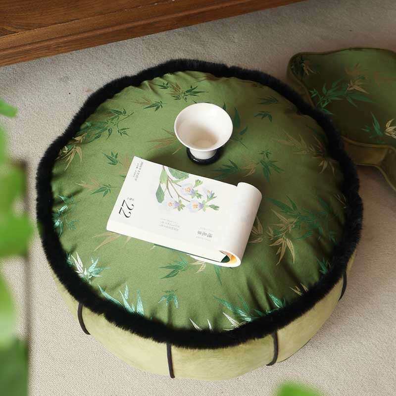YD-293-新墩中式子坐垫中古风竹提叶花家用客厅沙发边懒人坐垫蒲