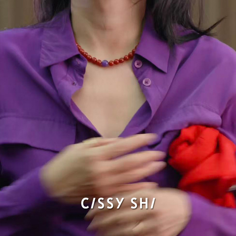 CISSY SHI蕴能系列-绛影满肉南红紫龙晶镀金扣开年原创设计短项链