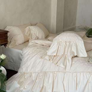 柏林HXU端花事~法套式高全长绒棉四件纯棉荷叶花边小众刺绣被棉套