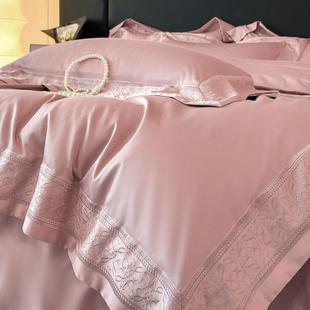江欧罗LHK纺有曼限公司奢享极简120支纯棉长绒棉绣苏花家四件套轻