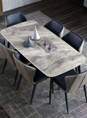 意式岩板餐桌椅合小户约型家用现NZJ代简奢亮光面长方形组吃饭桌
