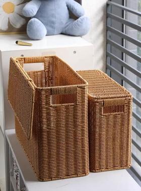 带盖用收纳沙发储物盒高款窄家箱边角仿藤编收篮纳筐缝隙CSN杂志