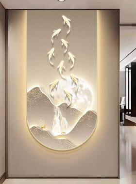 现画代轻奢鱼图玄关光装饰高档大气山水挂画CNR九简约走廊过道发