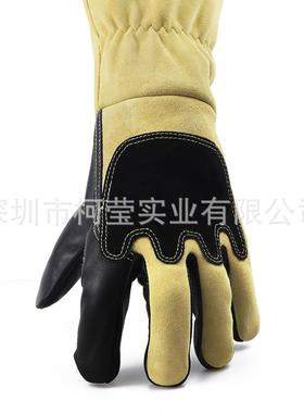 焊电手焊套黑猪头层掌皮淡黄色牛二层背加绒75852手套电工作劳保