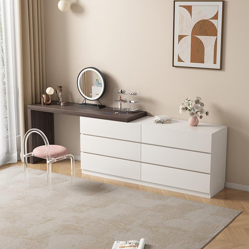 卧室一体003书桌伸缩全实木梳妆台极简斗纳柜尾电视柜床收整装高