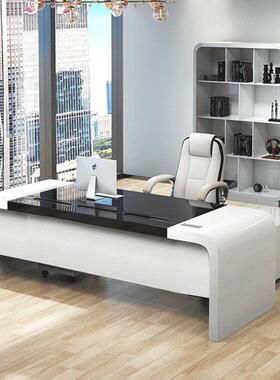 老板公办桌烤DKK漆办公家现代班台黑白主管经理办桌具椅组公合电