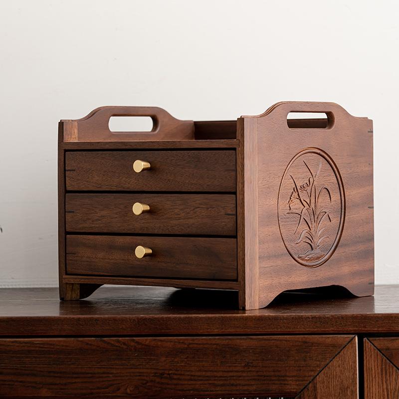 胡木普洱多层叠加实木茶饼抽屉式家用高盒档白兰花茶仓茶桃收纳储