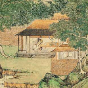 携琴访友图古代书字画微高喷宣纸横清幅仿古复制IVM中堂装饰画法