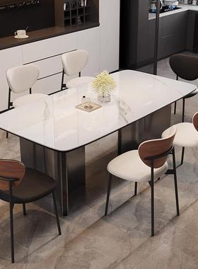 用岩板餐桌现代简约客厅家小ZSK户不奢锈钢长方形意式轻饭桌型椅
