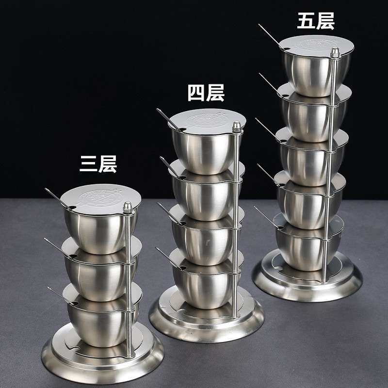 3料04不锈钢调罐创意旋转式有盖调料ODC房盒家用味厨调收纳组合套