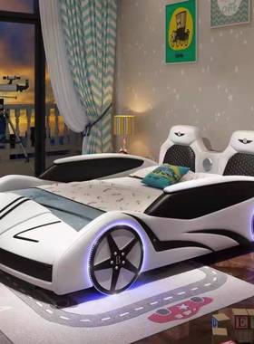 孩汽车床08291实木单卧室小孩双男人卡人通床带护栏多功能儿童床