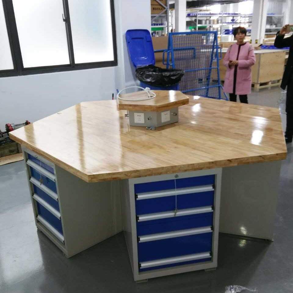 实木六边形钳工台学校六边实训台重型六工位学生实习多工位操作台