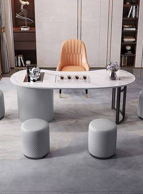 岩板茶桌现代轻QAX泡奢客厅家用公小茶台阳台办茶桌椅组合小型户