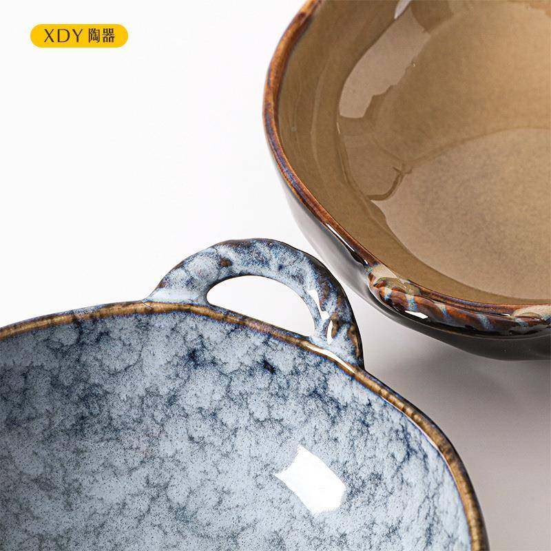 家用高颜值陶瓷复碗古风米不则规双耳泡面碗7.5寸石加厚防烫饭碗