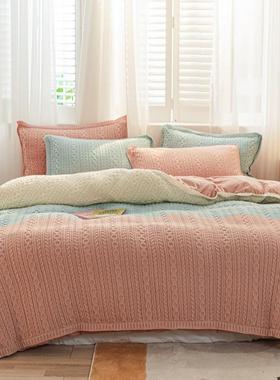 厂SUY直销针织绒四件套加厚暖保高克重尚简约床单床时上家用品