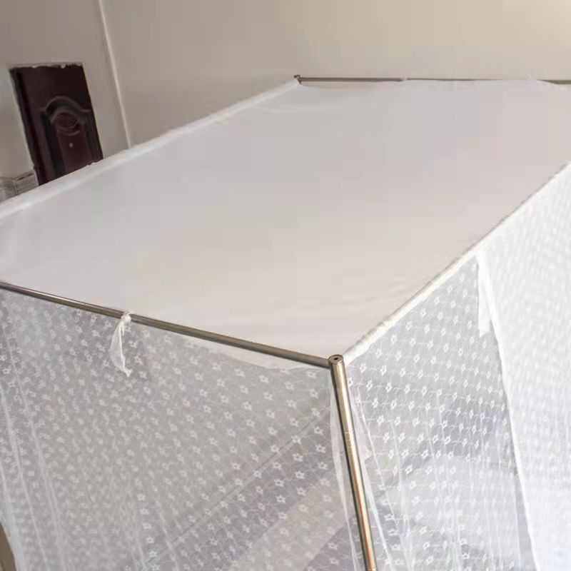 莲花老式蚊帐穿竹杆绑绳方顶家用单门白色防尘布学生宿舍单人纹账