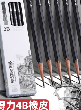 得力素描铅笔b2b4b6b8b铅笔初学者入门基础软中硬炭笔绘画美术生专用12B14B素描笔全套绘画机械制图铅笔套装