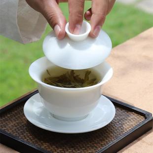 白瓷盖碗茶杯单个家用陶瓷三才泡茶碗不烫手高端羊脂玉瓷茶具套装