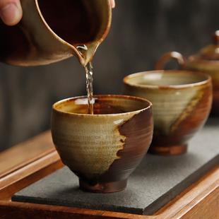 复古柴烧主人杯粗陶品茗杯茶盏家用陶瓷单杯功夫窑变茶杯喝茶杯子