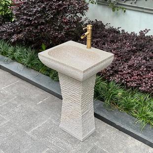 洗脸盆大理石 天然石头户外洗手盆庭院水池台盆一体室外家用立柱式