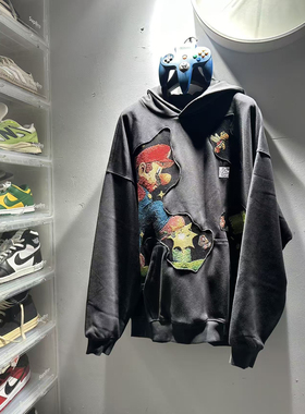 FAX NO. remake 马里奥叔叔 深灰色卫衣 手工制作非印花