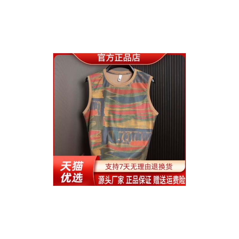 锋界服饰高级感男士不规则花型坎肩背心夏季圆领无袖T恤宽松帅气