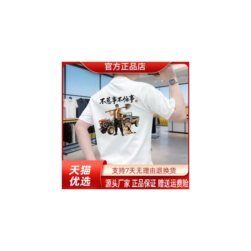 田凌薇子夏季棉制男士圆领短袖T恤休闲潮流半袖帅气印花青年上衣