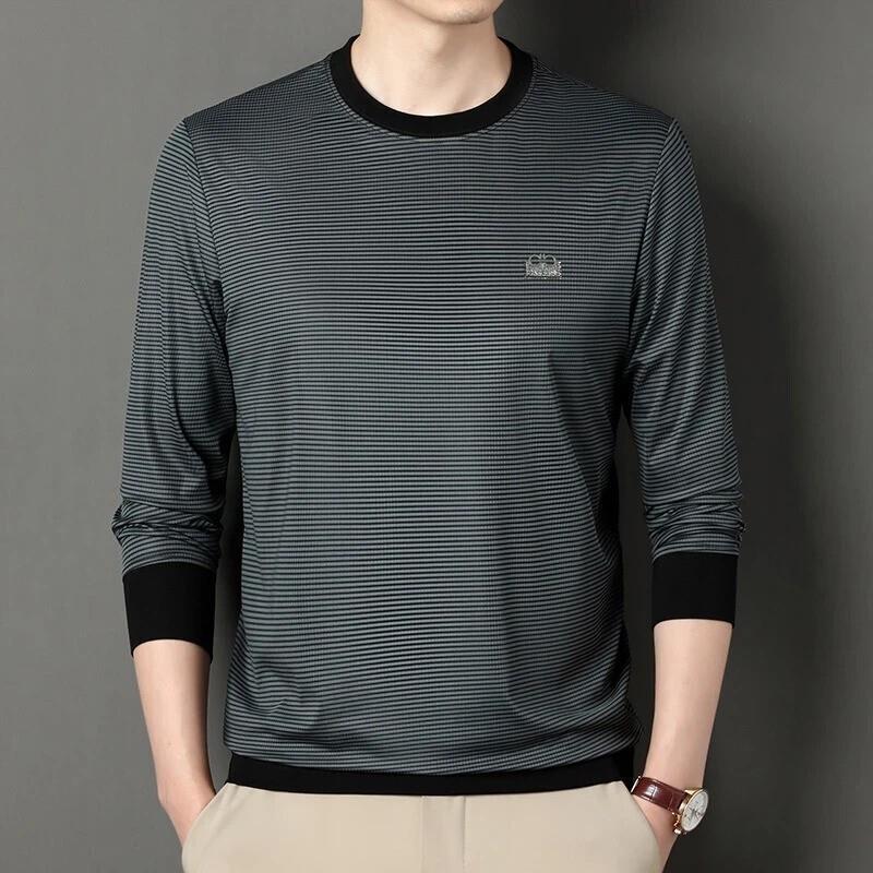 壹品奢潮穿搭STUDIO2服饰总裁升级新款男条纹时尚卫衣圆领长袖T恤