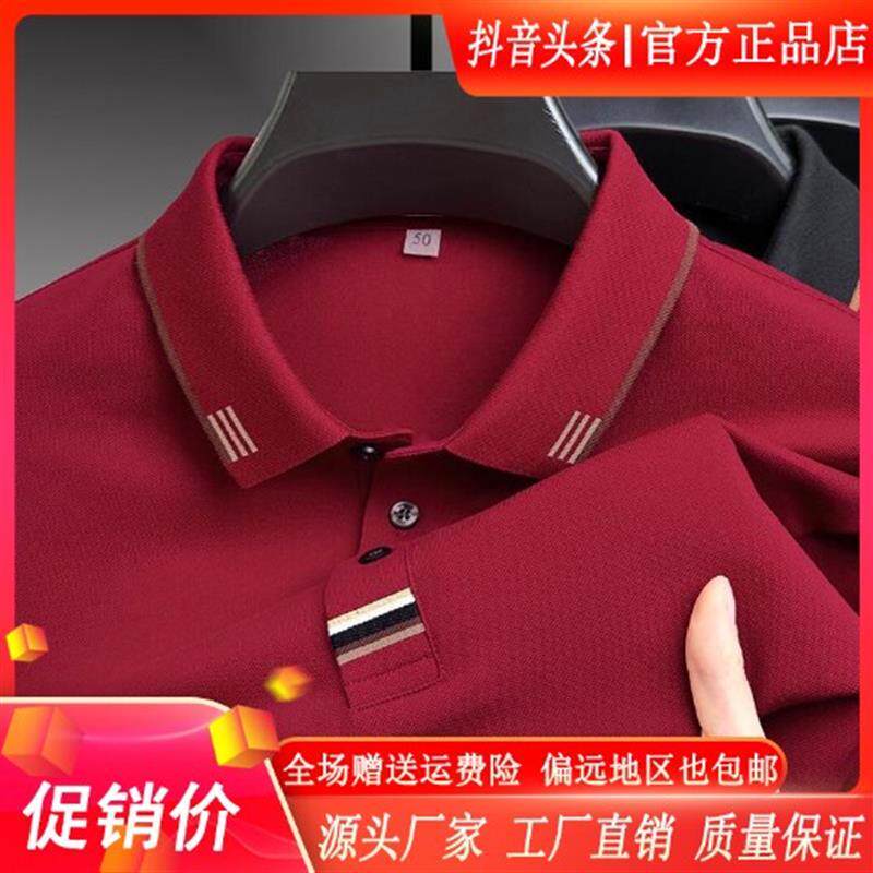 逸致衣饰专柜品质短袖t恤男翻领polo衫中年男爸爸装高端上衣宽松