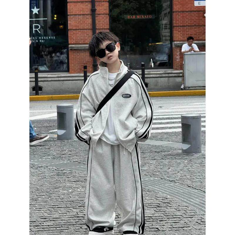 春瑞阁男童秋装套装儿童洋气时髦立领开衫卫衣卫裤运动两件套潮