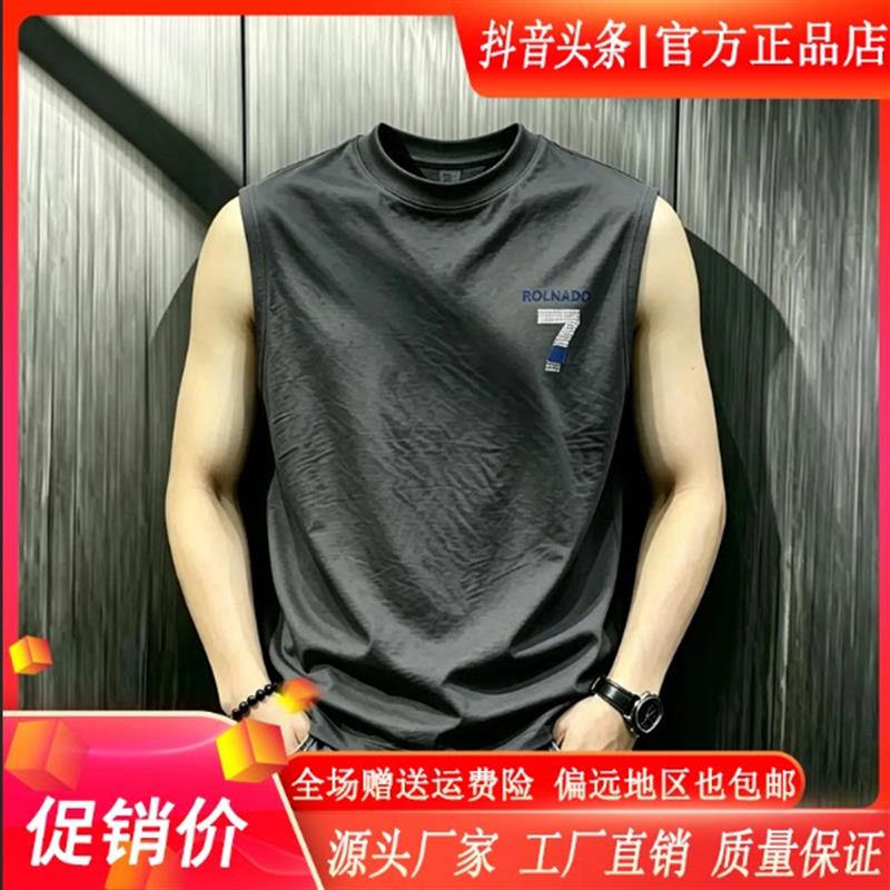 青云衣阁时尚潮流100%纯棉圆领宽松大码男士美式复古背心夏季休闲