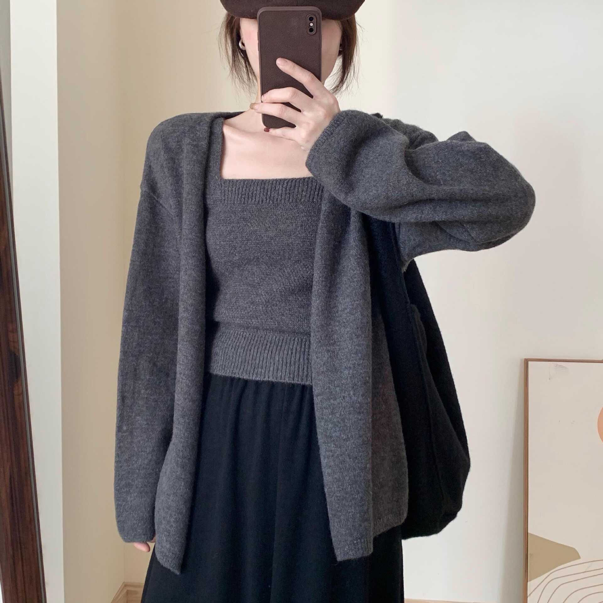 气质名媛高端吊带背心针织开衫女两件套2025秋冬新款洋气减龄外套