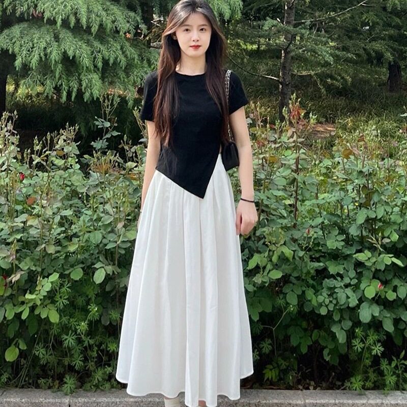 白色高腰半身长裙女夏季
