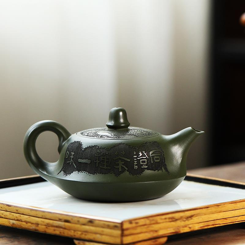 宜兴原矿翡翠绿泥紫砂壶全手工一帆风顺泡茶壶家用茶具李卢春制