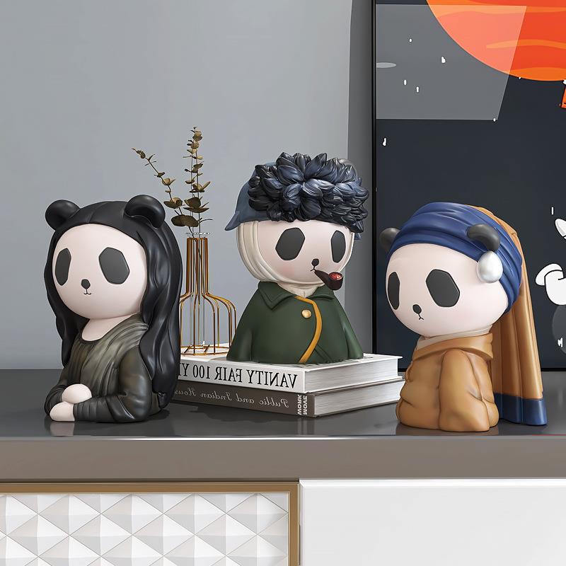 【折扣价】戴珍珠耳环少女摆件梵高客厅电视柜旁创意熊猫软装家居